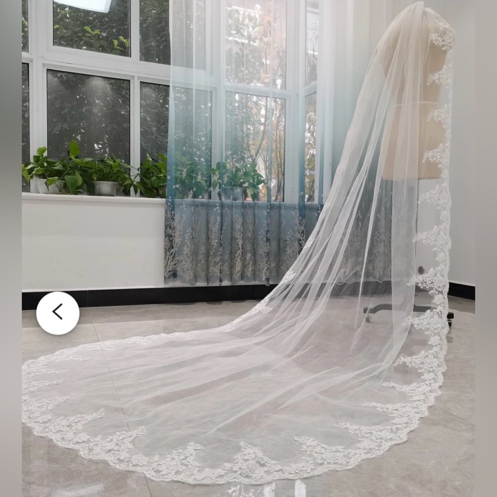 Lace, appliqué edge wedding veil 157 inches- NEW Never Used